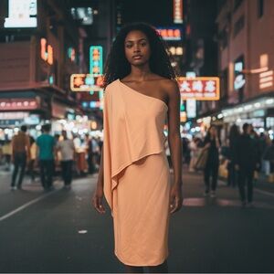 Elegant One-Shoulder Peach Dress